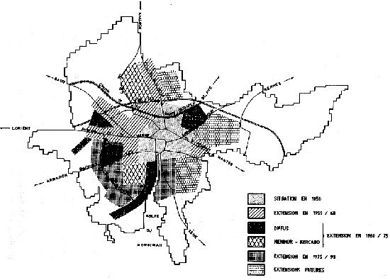 Carte d'�volution du tissus urbain � Vannes.