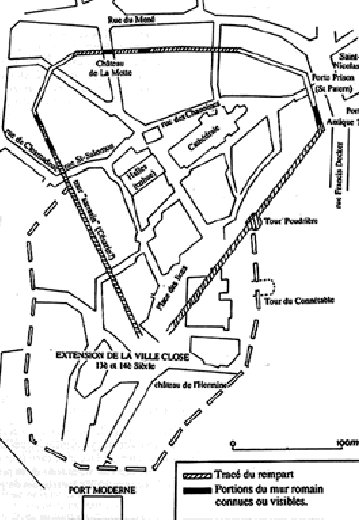 Plan de Vannes au XII� - XIV� si�cle avec la trace de l'extention de la Ville Close