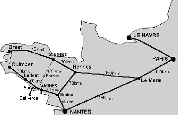Axes principaux du r�seau ferroviaire vers la Bretagne