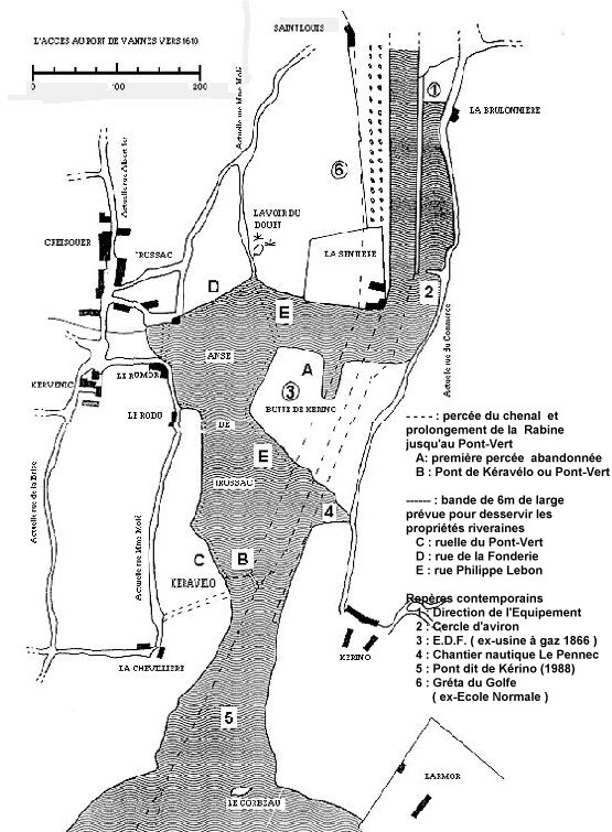 ANSE DE TRUSSAC VERS 1610 avec le trac� du percement de la butte de K�rino.