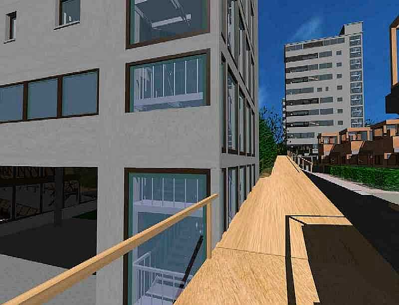 Image de synth�se : Promenade sur la passerelle rejoignant la passerelle haute