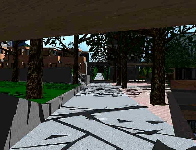 Image de synth�se : All�e centrale du jardin de l'hospice vers le jardin